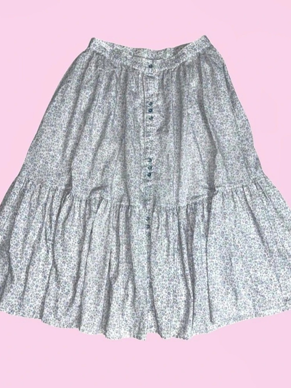 Vintage Floral Tiered Midi Skirt in Blue & White